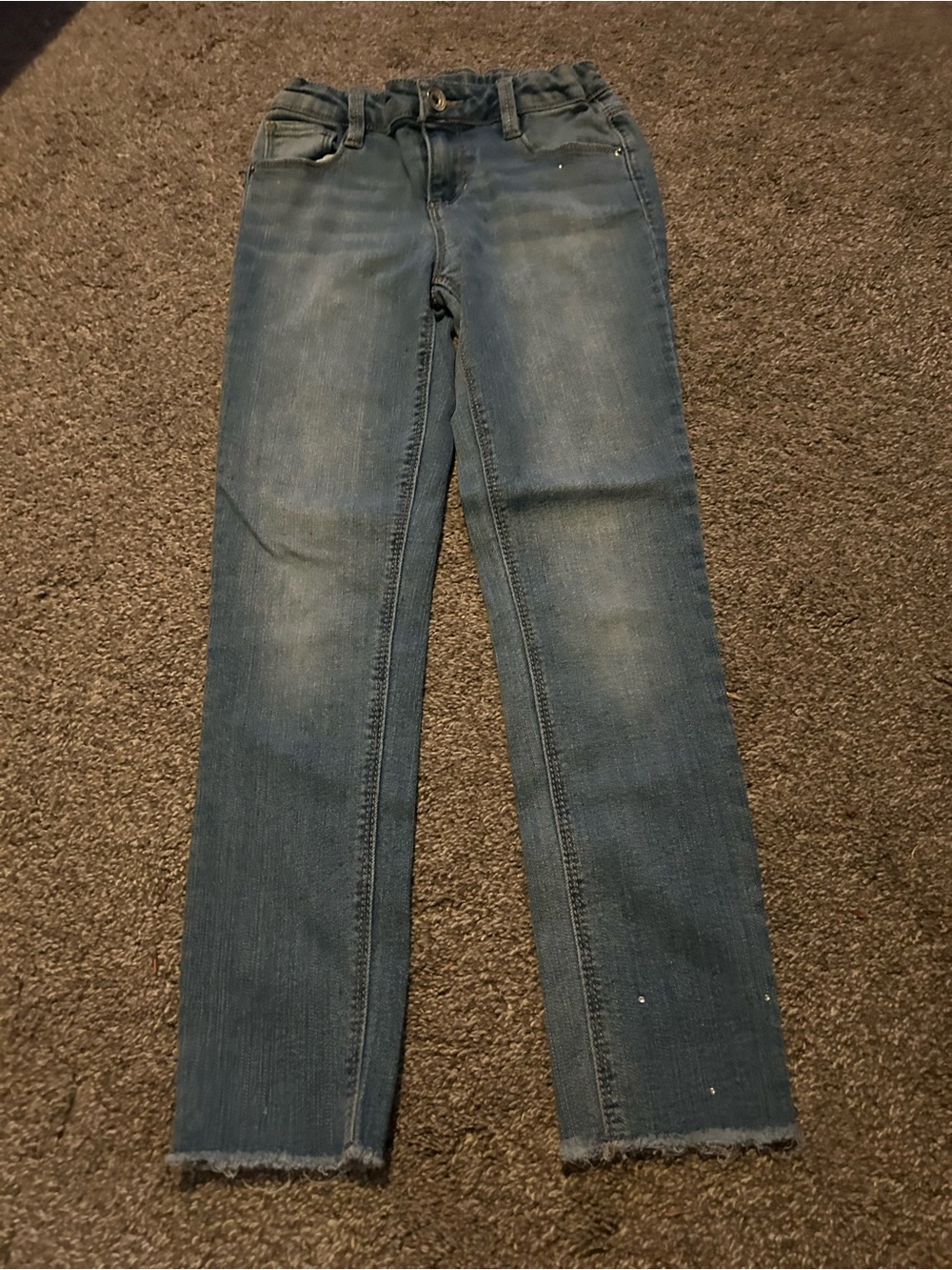Girls' Blue Straight-Leg Jeans with Raw Hem